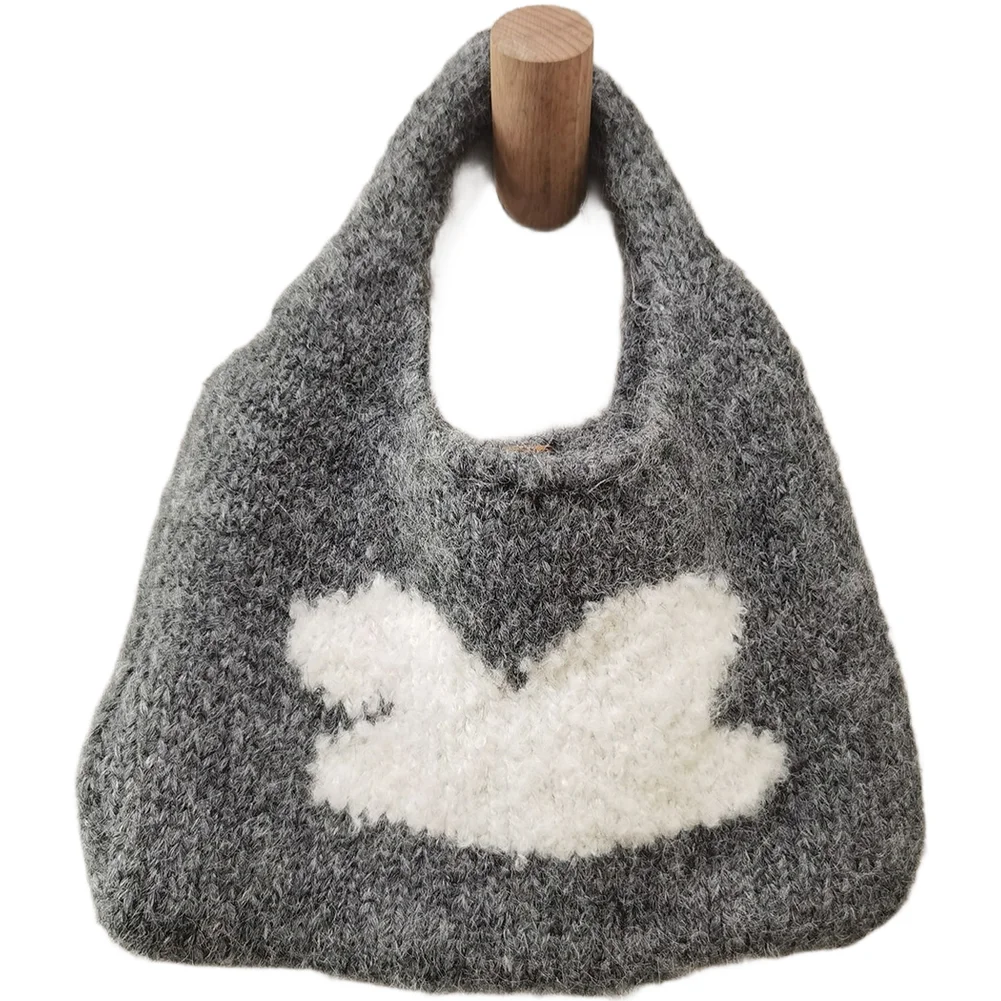 Soft Yarn Purse Knitted Handbag Cozy Wool Material Adorable Pattern Print Dual Strap Design Spacious Interior Pocket