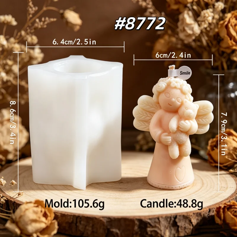 Guardian Angel Silicone Candle Mold DIY Smiling Cherub with Heart, Flower & Teddy Bear Resin Epoxy Angel Ornament Tools Home Dec - view 5