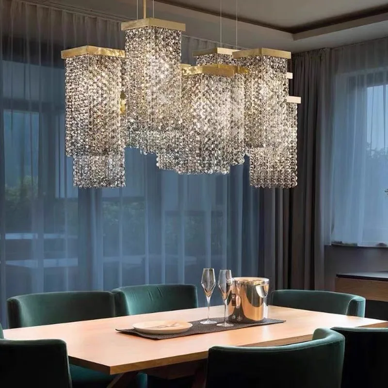 2026 New Modern Three-dimensional Crystal Chandelier Bar Lighting Island Luster Hotel Restaurant Decor Rectangular hanging light