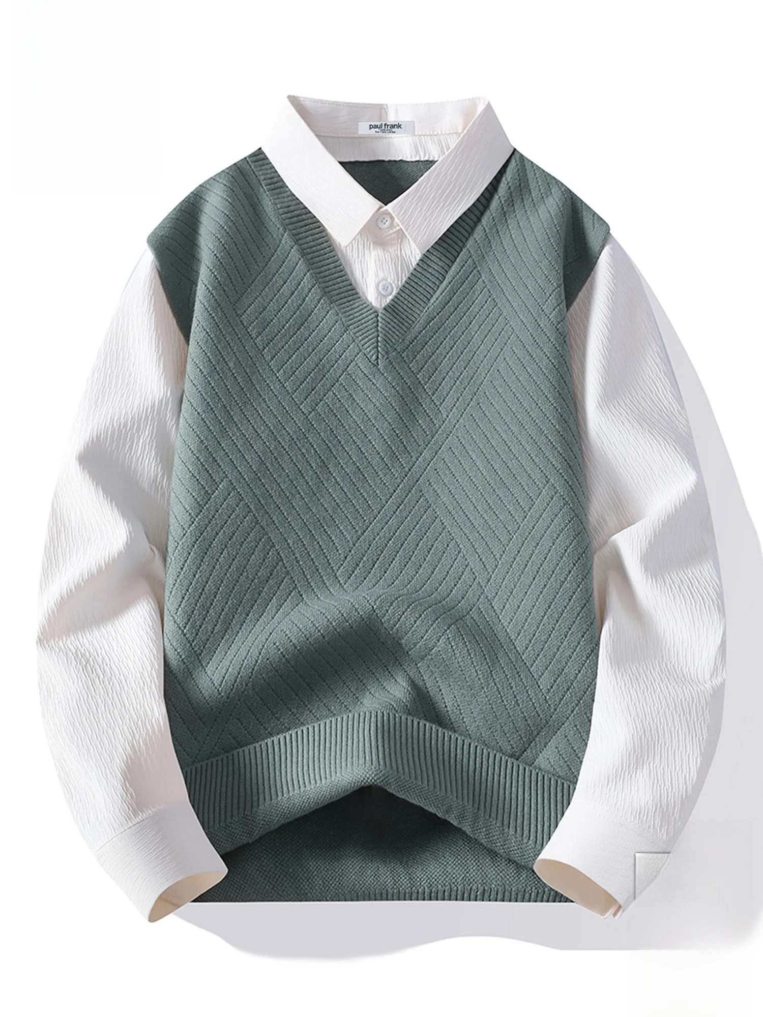 

Мужской вязаный свитер Paul Frank свободного кроя с эффектом двухслойности, теплый повседневный осенний топ с пуговицами, удобный нейлоновый материал.
