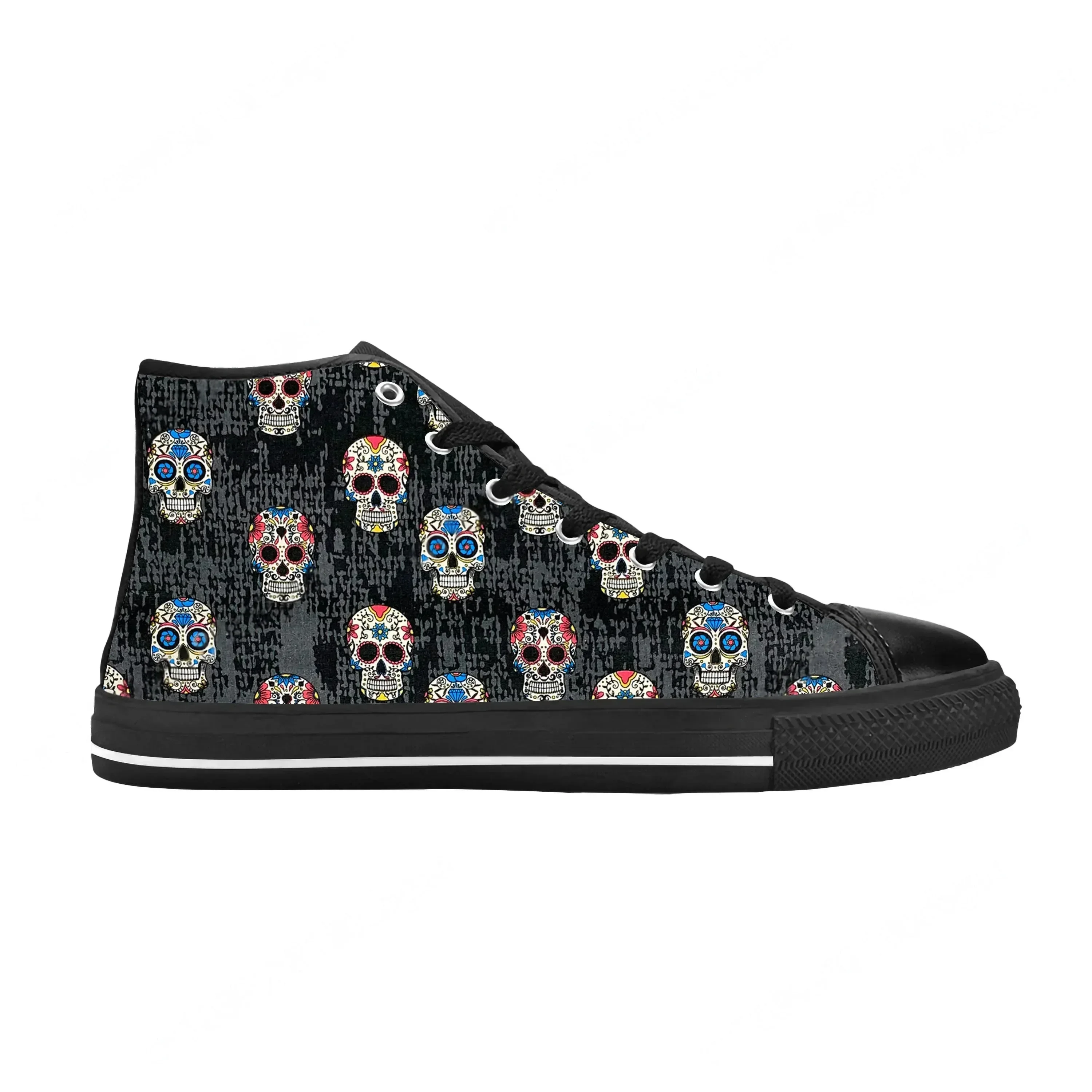 Sugar Skull All Souls Day Floral Skeleton Flowers Casual Cloth Shoes High Top Comfortable Breathable 3D Print Men Women Sneakers