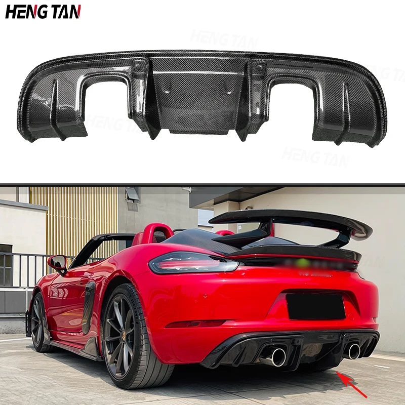 For Porsche 718 Cayman Bxoster 982 2016-2022 GT4 Style Carbon Fiber Car Rear Bumper Lip Diffuser Spoiler Parts Upgrade Body kit