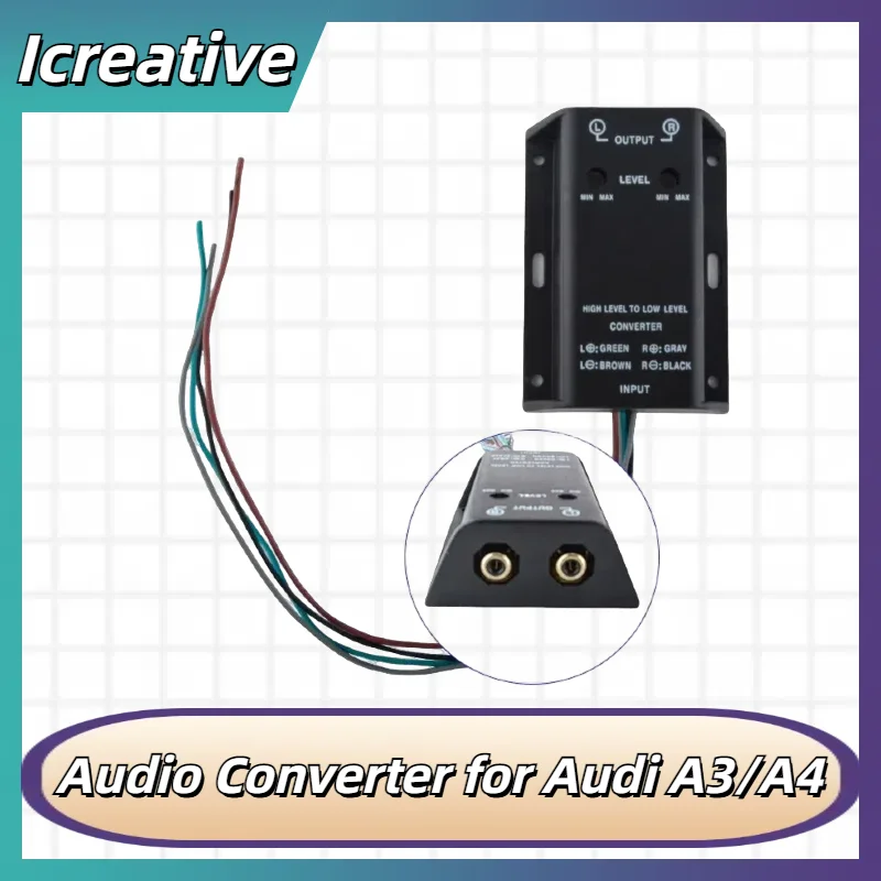 Audio Converter for Audi A3/A4 Car Audio RCA Speaker Converter Adapter High To Low Level Output Bass Audio Adapter WireAmplifier