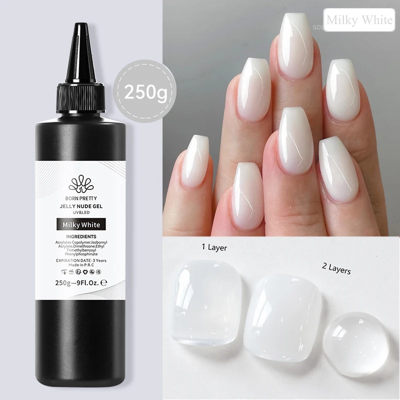 BORN PRETTY 250g Jelly Milky White Pink Translucent Nude Gel Polish Refilled Package Semi Permanent Soak Off UV Nail Art Varnish