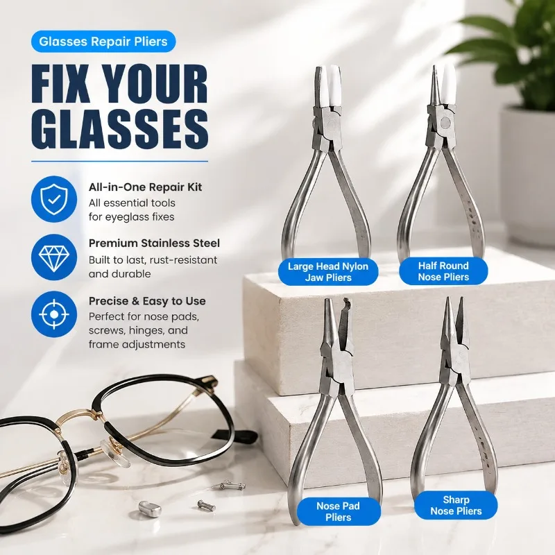 Eyeglass Forming‑plier Maintenance Kit, Point‑tip Jaw‑tool, Special‑purpose Nose‑pad Modifier, Stainless‑steel Regulator