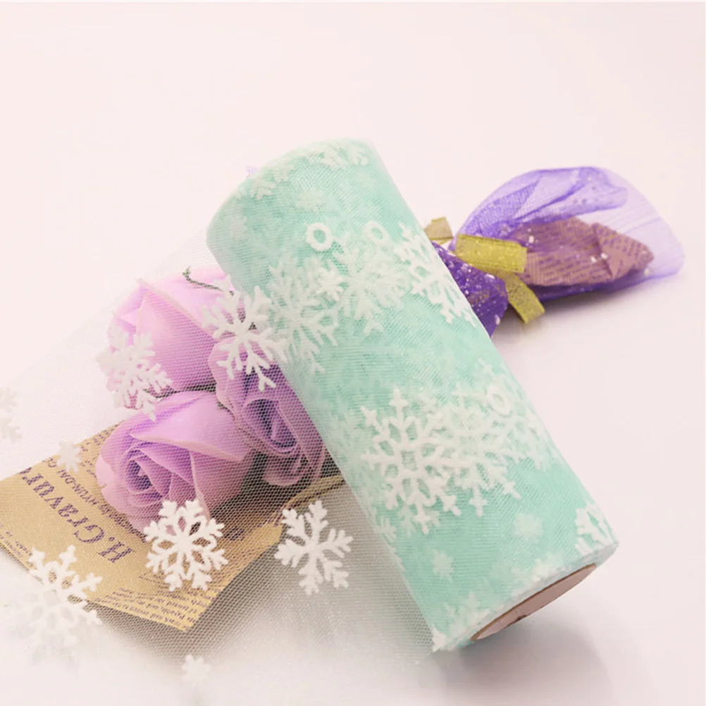 15cm 10Yards Christmas Snowflake Tulle Roll Glittering Organza Gauze Snowflake Ribbon for Christmas Decoration Gift Wrapping Par