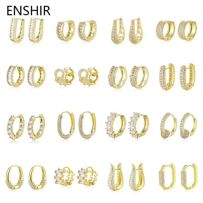ENSHIR European and American Zircon Hoop Earrings Small Huggie Hoop Earrings for Women Girls Piercing Brincos