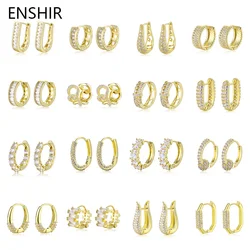 ENSHIR European and American Zircon Hoop Earrings Small Huggie Hoop Earrings for Women Girls Piercing Brincos