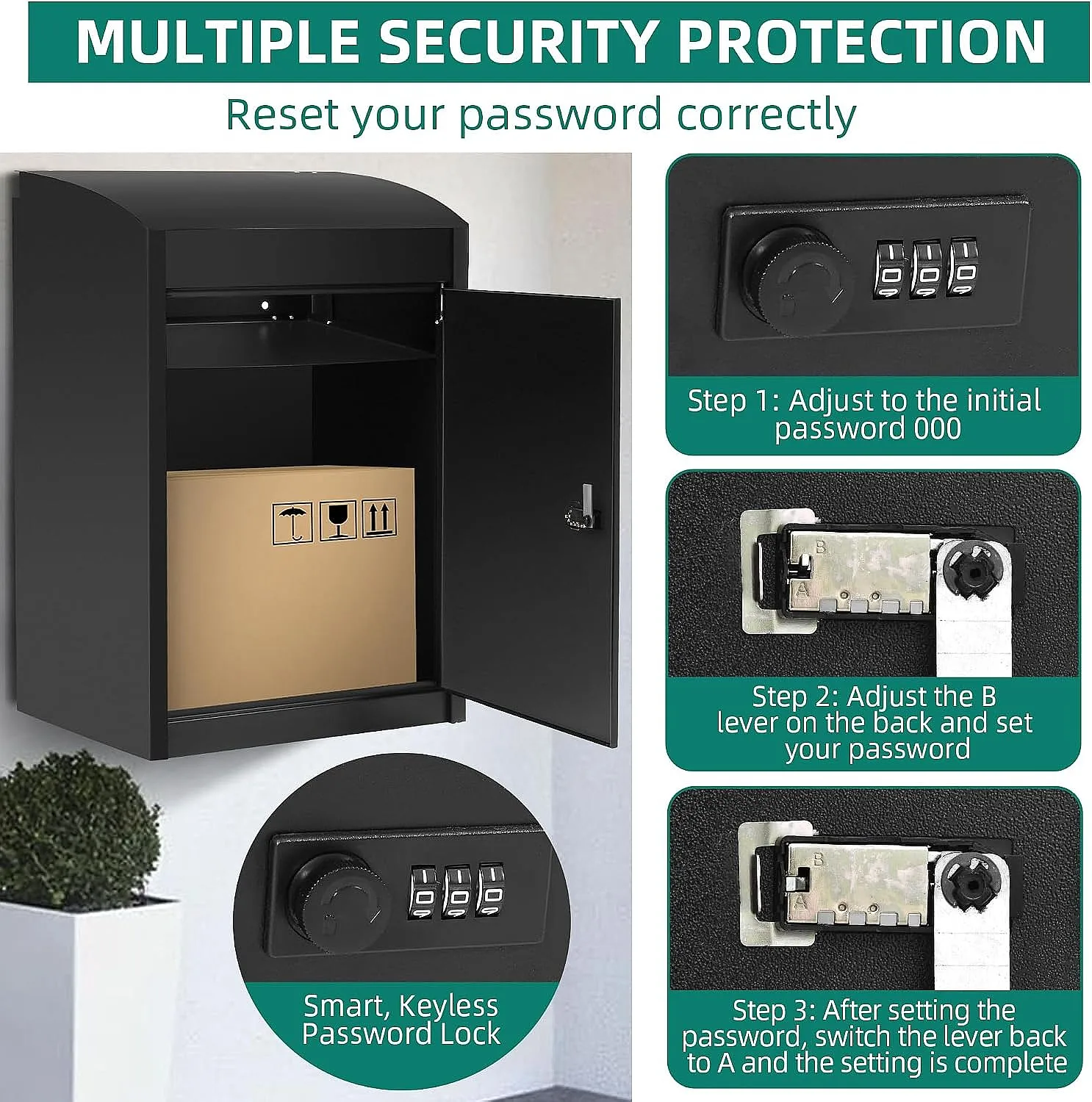 YITAHOME Anti-Theft Parcel Drop Box with Coded Lock 16.5x13.8x25.4 inch Lockable Mailbox for Outside Home Garden