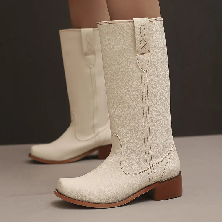 

34-45 винтажные женские ковбойские сапоги в стиле вестерн, теплые непромокаемые сапоги на низком каблуке