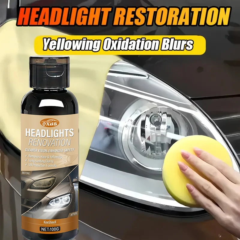 Headlight Restoration Cream Car Lamp Polish, Removes Yellowing Haze Scratches, Restore Clear Bright Lights