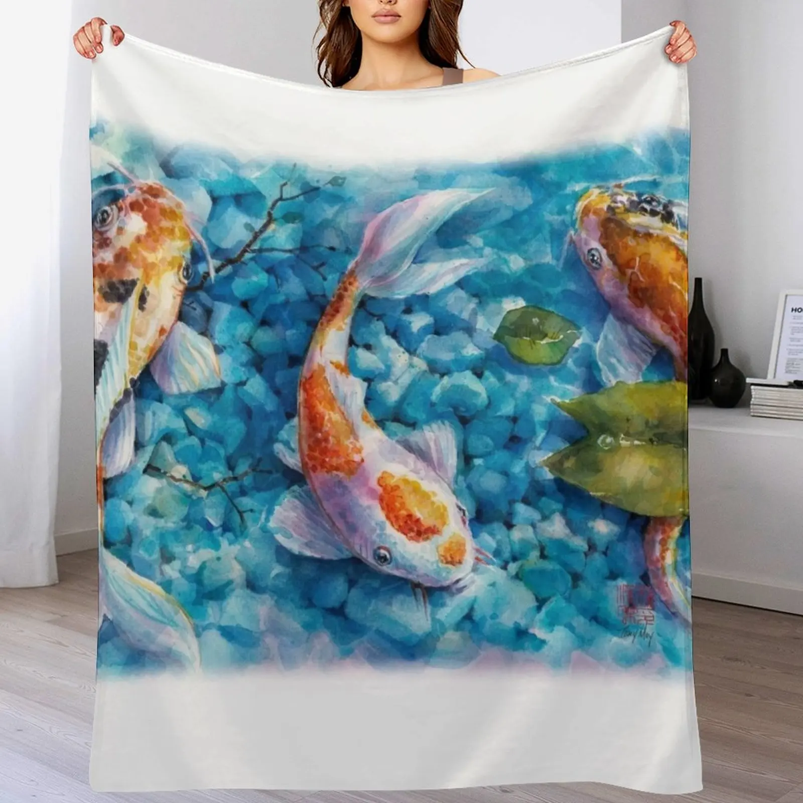 

Tranquil Travelers- Koi Pond Watercolor Throw Blanket Designers Furry Baby funny gift Blankets