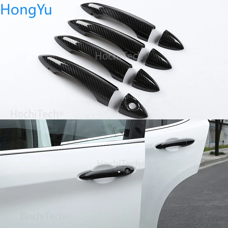 4 Pcs/set ABS Carbon Fiber Car Exterior Door Handle Grab Cover Trim Sticker Styling For Alfa Romeo Giulia Stelvio 2015 - 2020