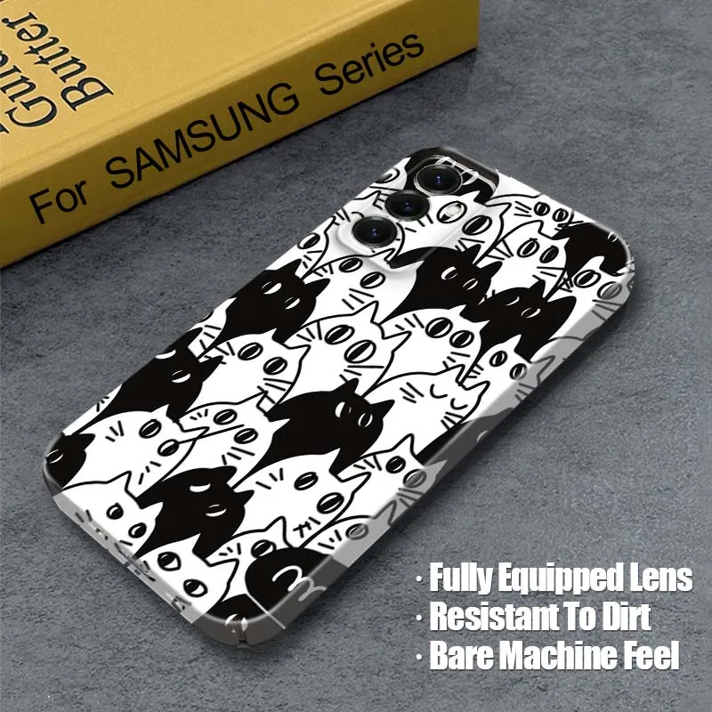 

Cute Black White Cat Phone Case For Samsung Galaxy S25 S24 S23 S22 S21 Ultra Plus Edge FE 5G Feilin Protective Shell