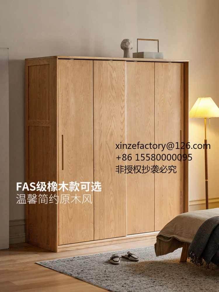 Factory Direct 2026 Top RatedSolid wood wardrobe bedroom oak sliding door wardrobe hanging ash wood storage floor cabinet Y86E04