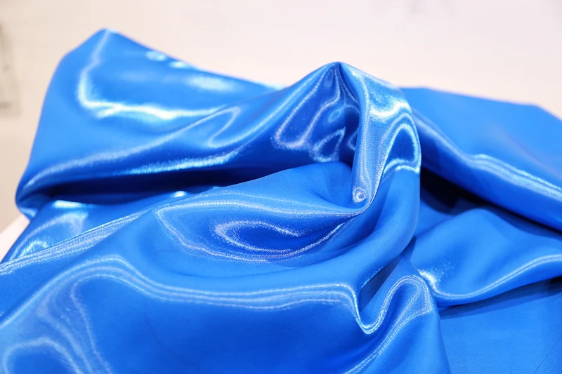 Liquid reflective satin bright fabric sapphire blue super bright crystal silk satin fashion trench coat clothing doll clothes