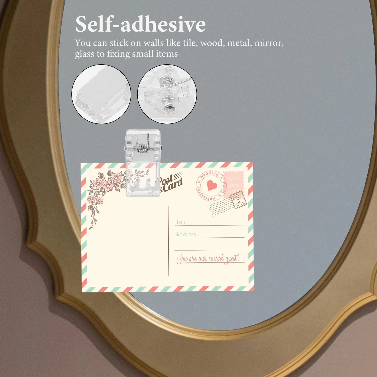 50 Pcs Self-adhesive Small Clip Wall Decoration Clips Spring Clamp Art for Hanging Mini Abs Clear Badge