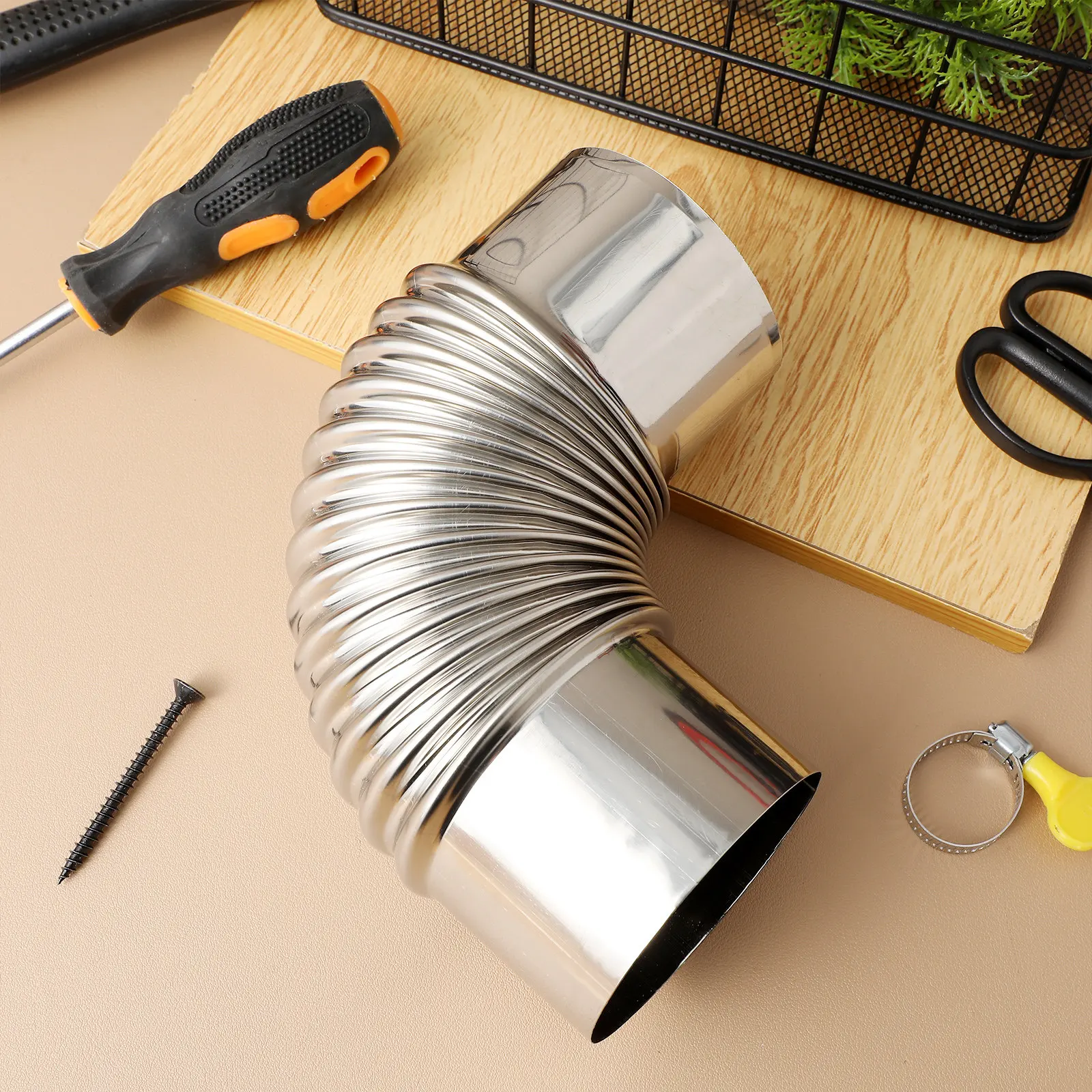 Stainless Steel Elbow Chimney Flue Rustproof High Temperature Resistant Flexible Kitchen Vent Hose for Wood Stove Indoor Camping