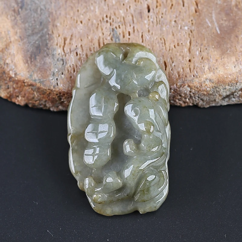 Natural Jade Fashion Jewelry Necklace Accessories Carving Lizard Pendant Bead 50x29x14mm 24.2g