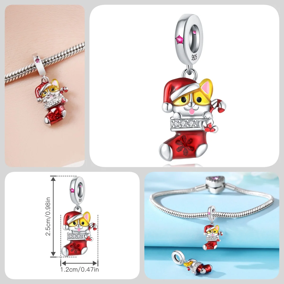 Original 925 Sterling Silber Zirkon Schneeflocken-Charm-Anhänger DIY Perle Passend für Armband Halskette Schmuck Feiertagsgeschenke für Frauen – Detail 4
