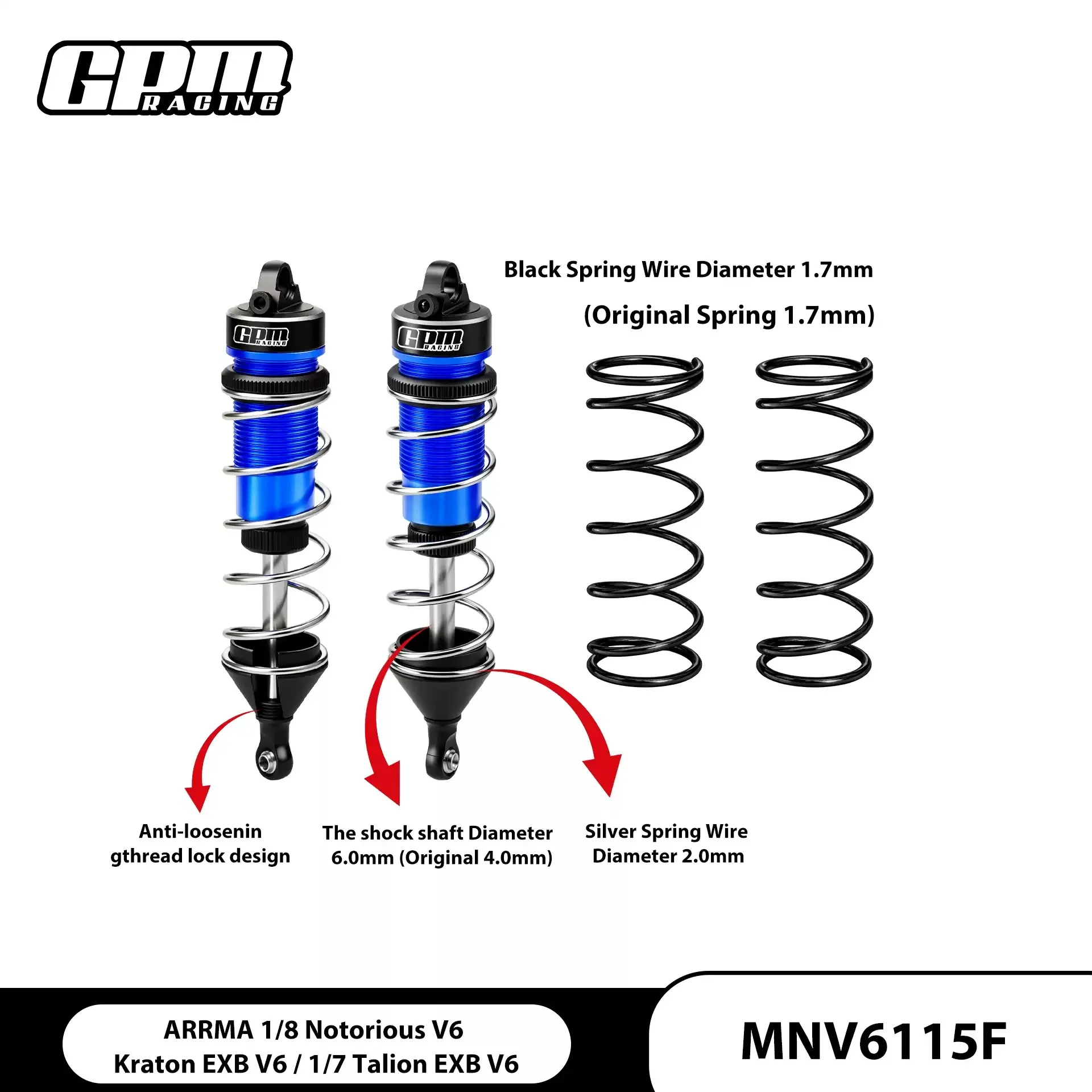 ARRMA 1/8 Bully Wanderer Caton Tailong EXB V6 Bold Shock Needle Front Suspension