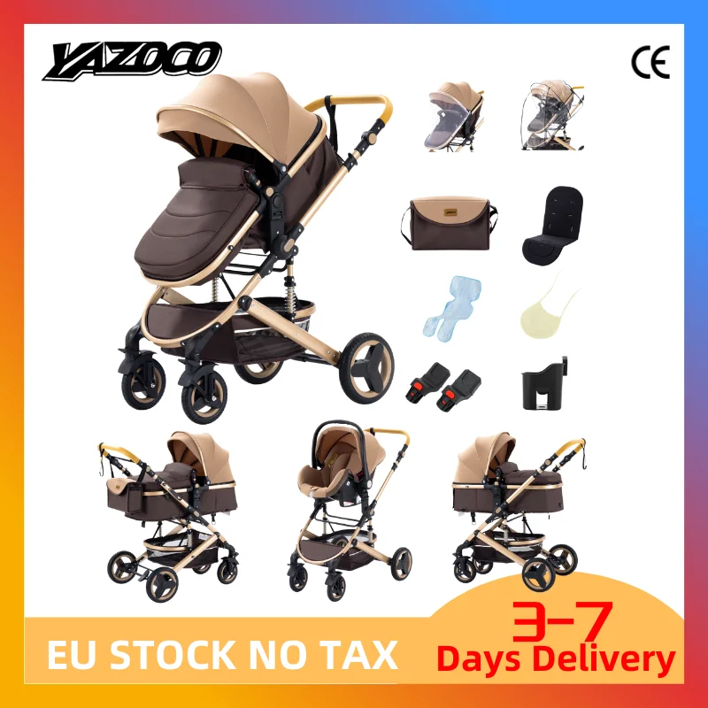 Poussette 3 en 1 avec siège auto et panier de couchage, poussette multifonction pour bébé, poussette