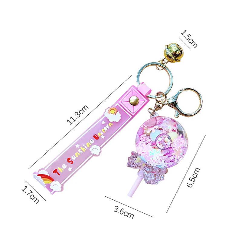 Summer Oil Liquid Lollipop Keychain Floating Quicksand Snowflake Glitter Acrylic Keyring Pendant For Women Backpack Key Chains