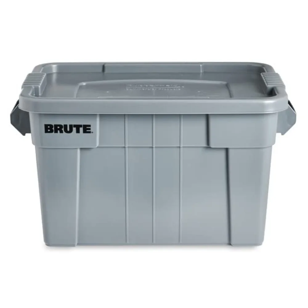 Commercial Products BRUTE Tote Storage Bin with Lid, 20-Gallon, Gray, Rugged/Reusable Boxes for Moving/Campin