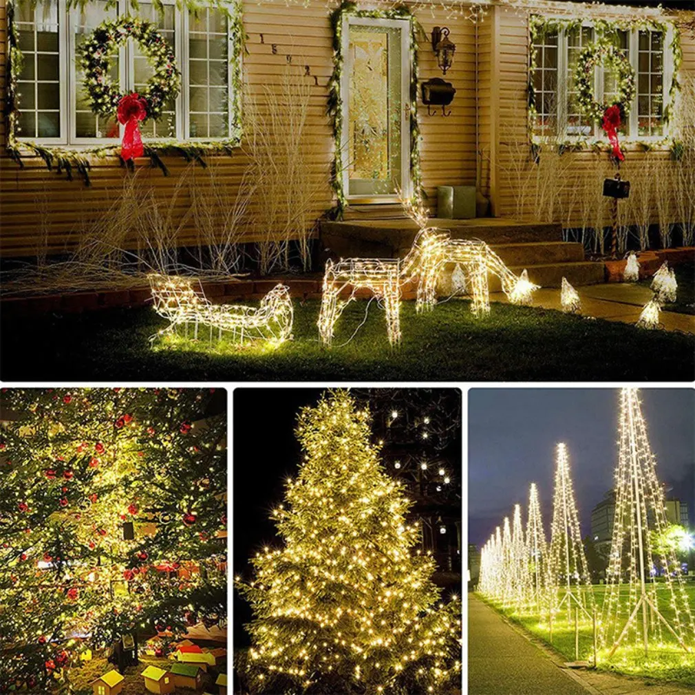 Luci a stringa solare Extra-lunghe Outdoor 2 Pack 100 LED filo di rame impermeabile 8 modalità luci fiabesche per albero giardino natale matrimonio