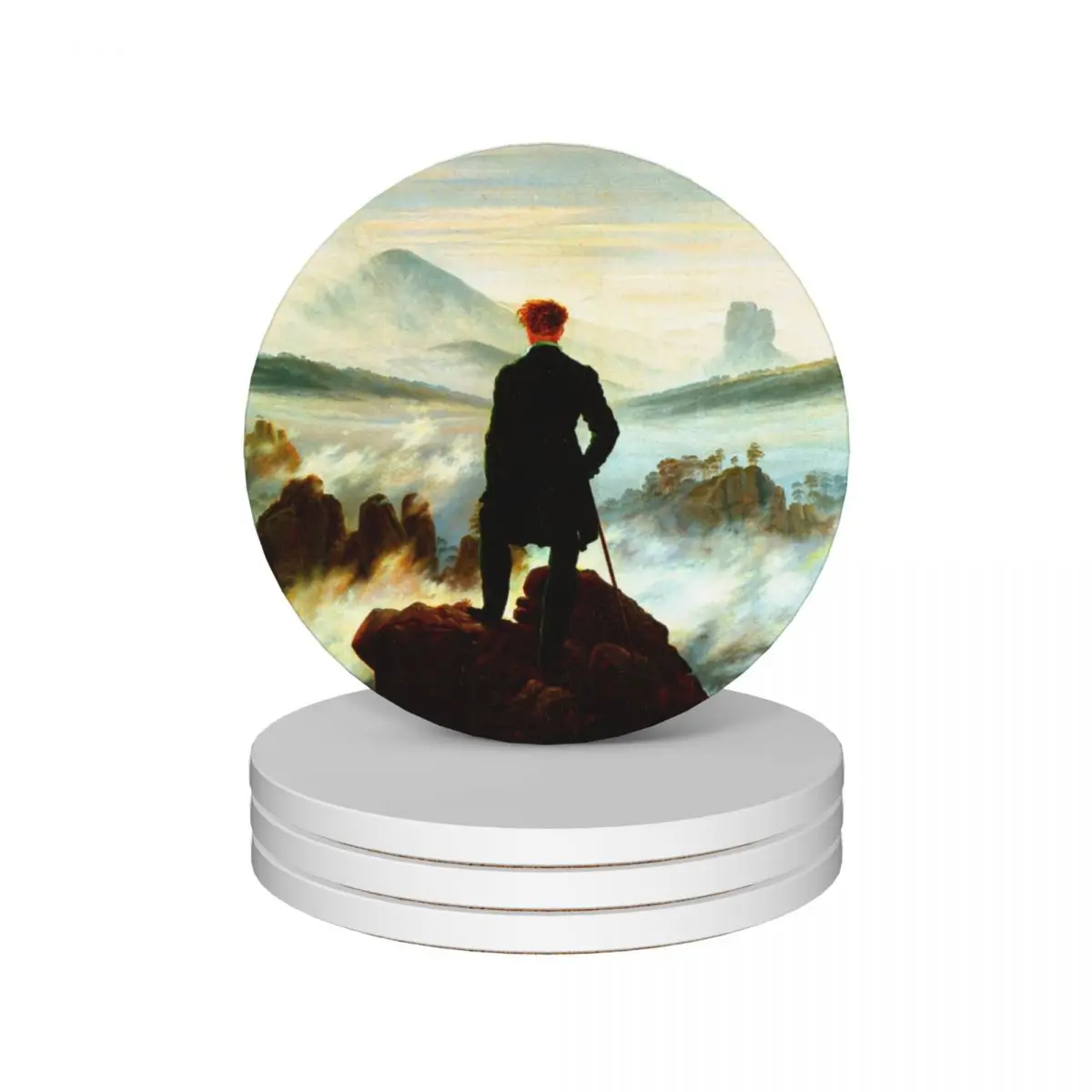 

HD Caspar David Friedrich - Der Wanderer über dem Nebelmeer Ceramic Coasters (Set of 4) flower tea cup holder drink set Coasters