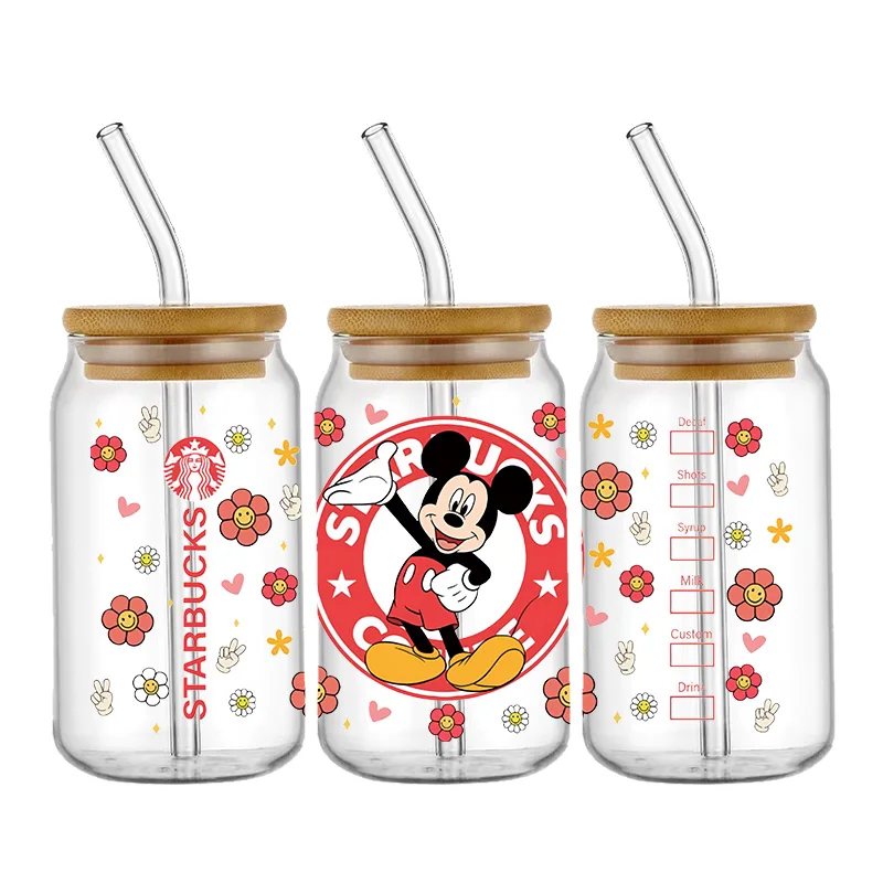 Disney-pegatina de Lilo y Stitch, diseño de Mickey Mouse, UV, DTF, envoltura de taza de 16oz, pegatina de transferencia, etiqueta personalizada,