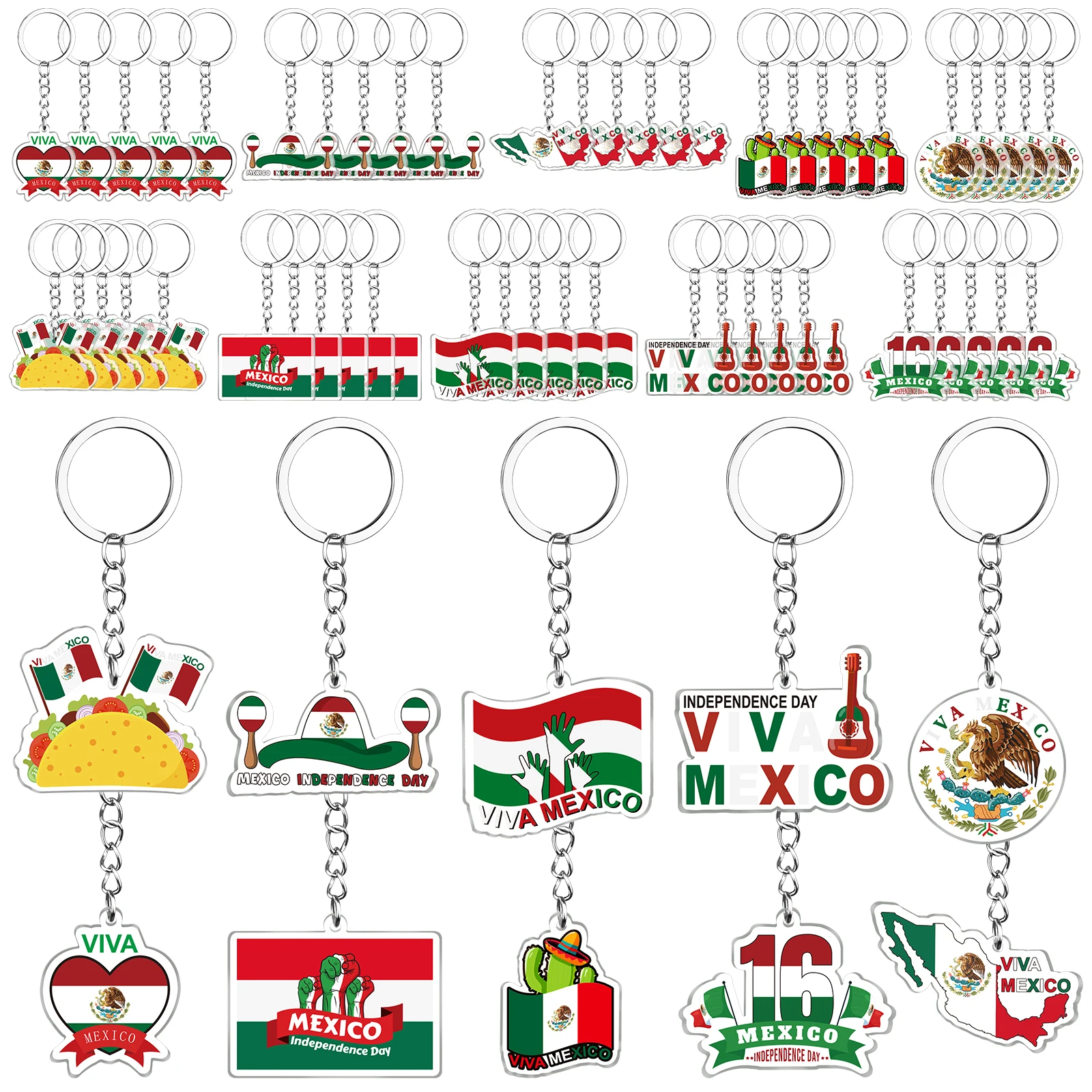 60 PCS Llaveros acrílicos del Día de la Independencia Mexicana Viva México Llavero Regalos del Día de la Independencia Fiesta Mexicana Favores Llavero acrílico