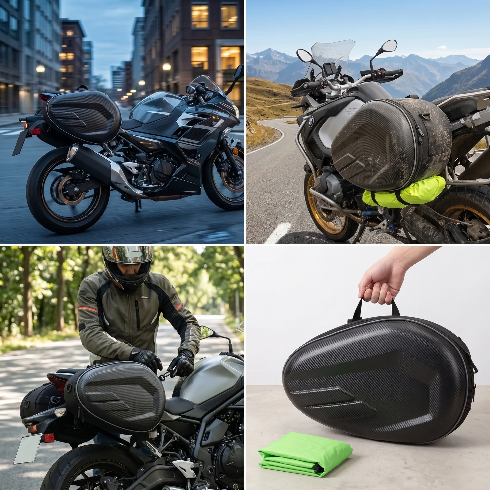 Hard Saddle Bags with Mounting Brackets Wear-Resistant Motorcycle Hard Saddle Bags Luggage Carbon Fiber Style for Touring Riders