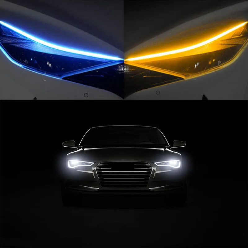 2PCS Car Led Light Strip DRL Daytime Running Lamp Strips Flexible LED Auto Headlight Surface Decorative Lamp Turn Signal Lights