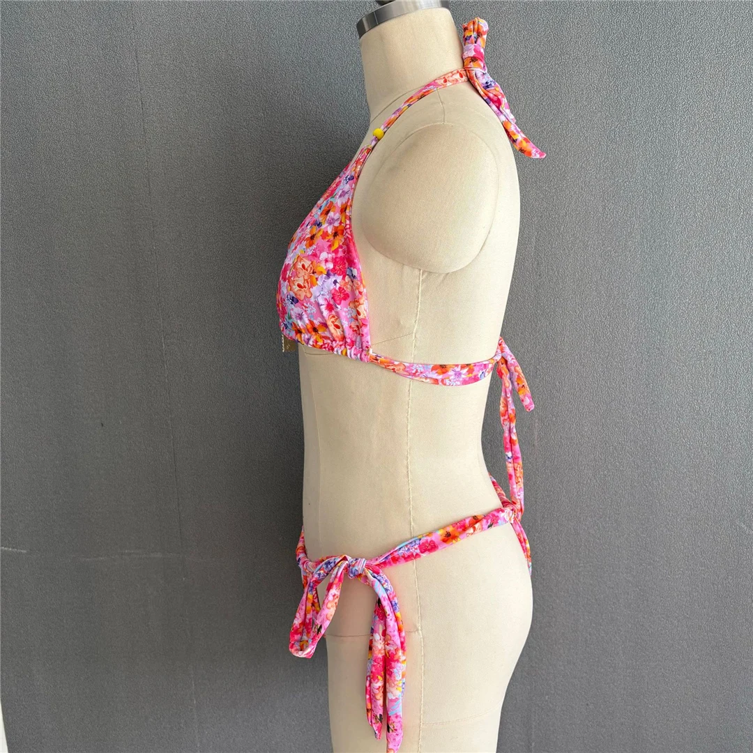 S - XL, mit Blumenmuster, trägerloses Bikini-Oberteil, Damen-Badeanzug, zweiteiliges Bikini-Set, Badebekleidung, Badeanzug, Modell V6212. – Detail 5