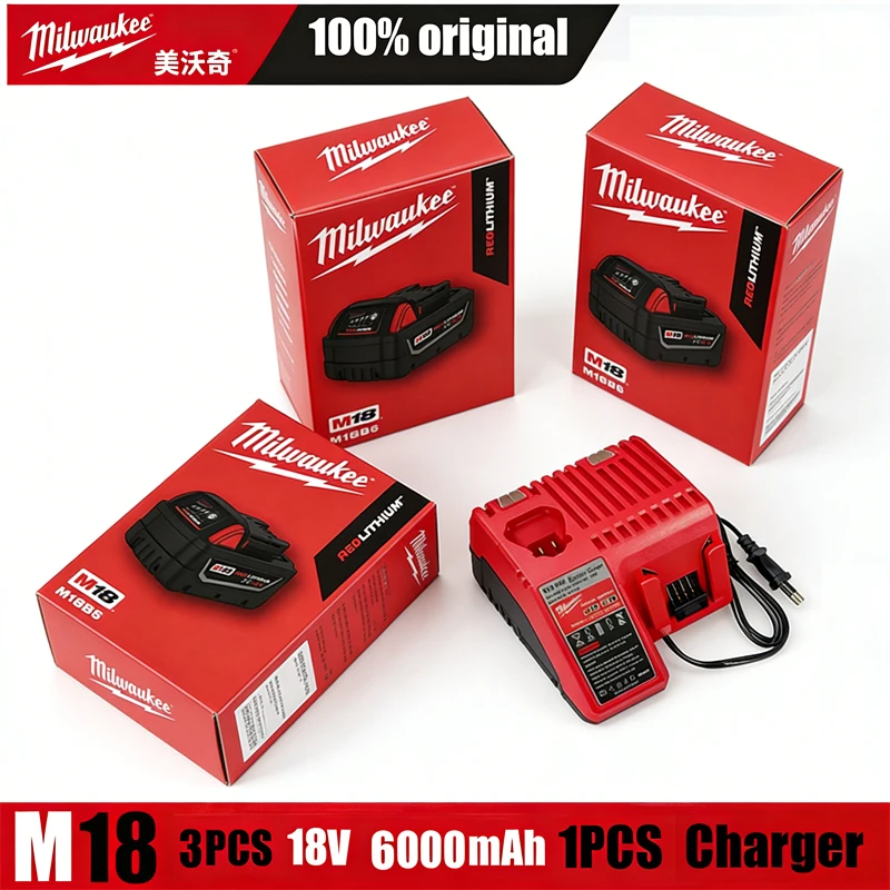 

Original Milwaukee 5Ah 18V Battery For M18 Hammer Drill Impact Driver Grinder Recip Saw 18V Li-ion Replacement Battery