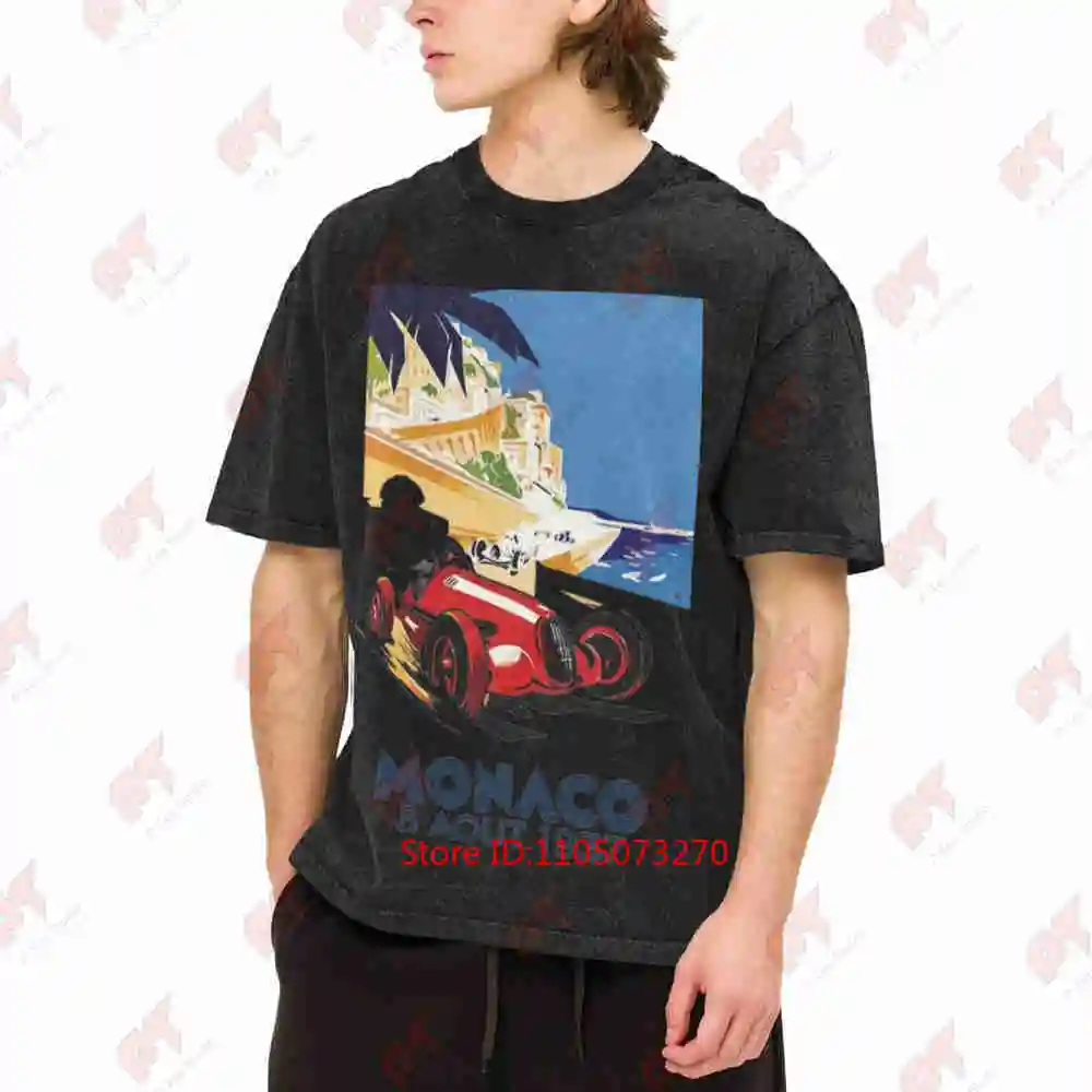 Monaco Grand Prix Race 1937 Auto Racing Vintage Retro Cartoon Anime Vintage Washed Tee Pure Cotton T-Shirt