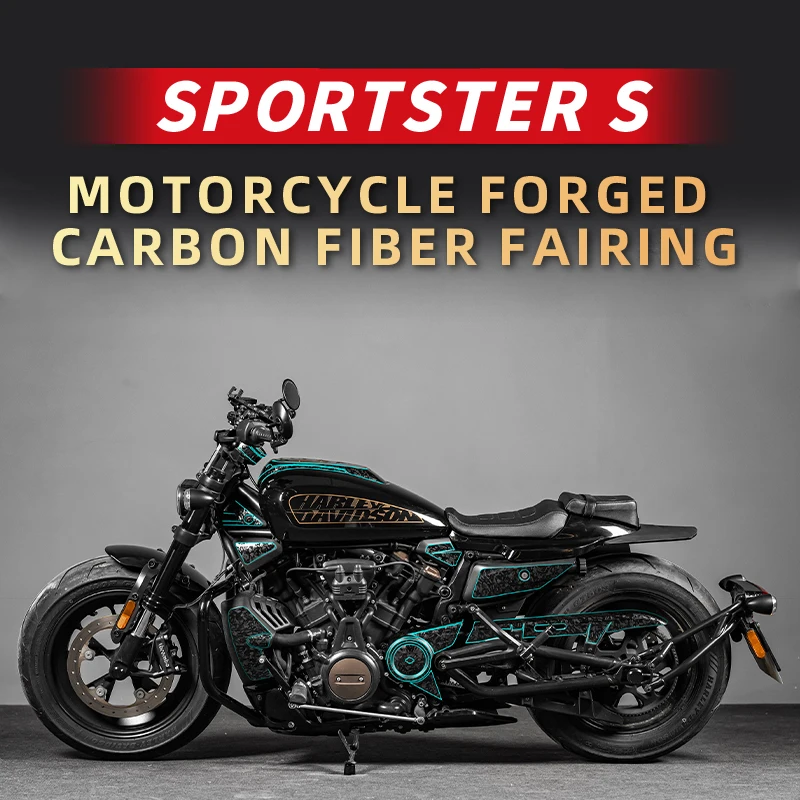 For HARLEY SPORTSTER S Motorcycle Body Paint Area Forged Carbon Fiber Protective Stickers Kits Bike 5D Decoration Decals