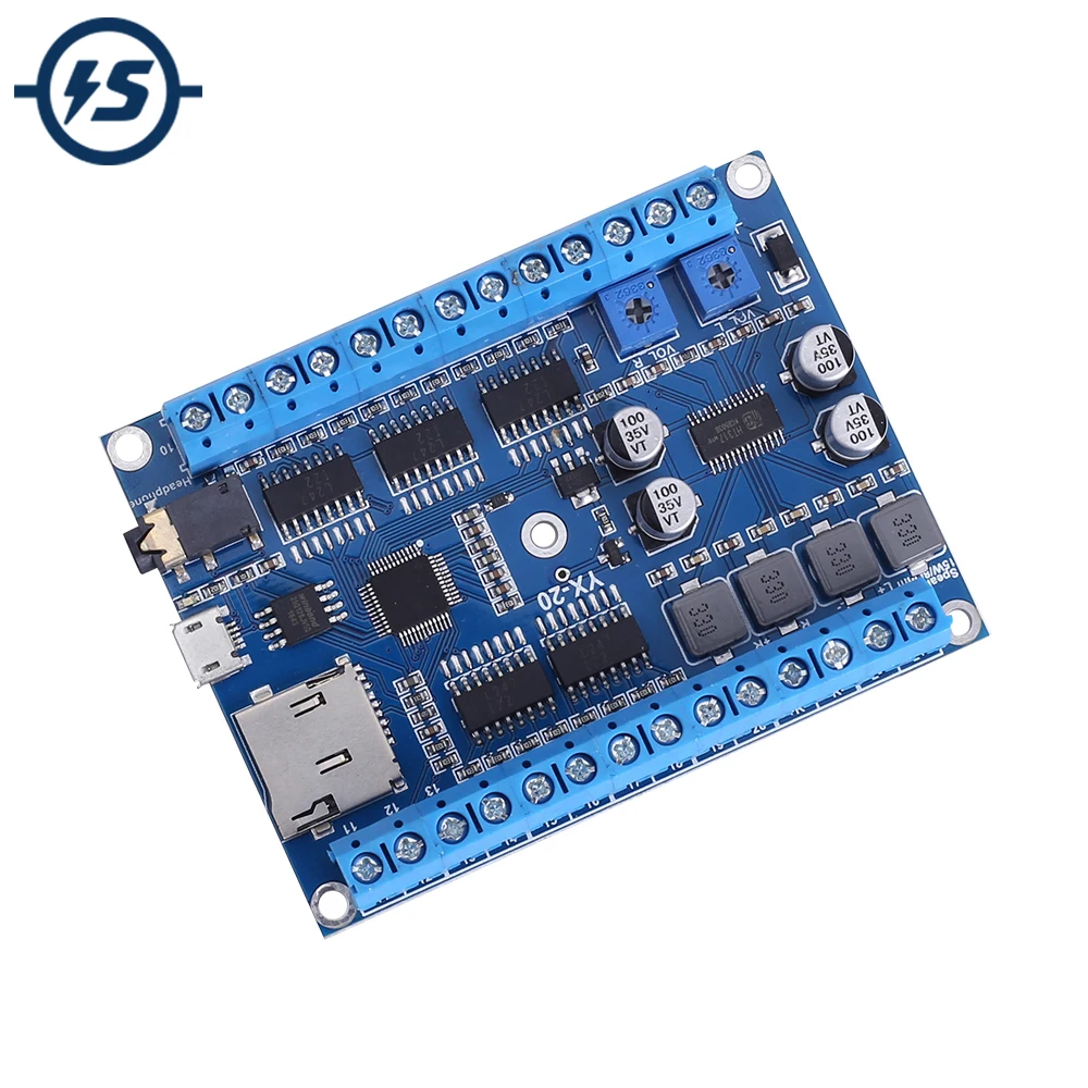 DC 6V-24V Voice Power Amplifier Board 20-Channel Low Level Trigger Stereo 25W*2 128MBit Music Controller Next/Prev/Random Player