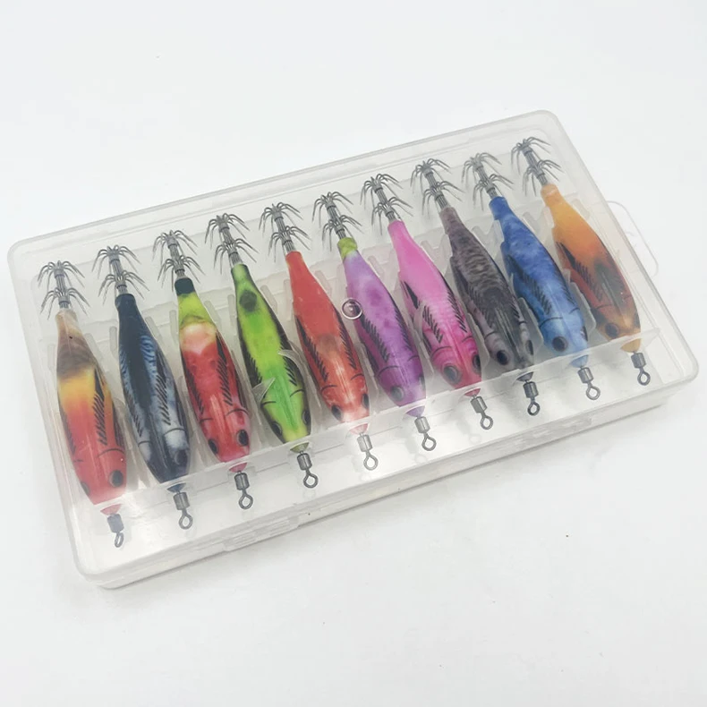 ShareShark 10 Stück/Box 5,6g Leuchtende Horizontale Garnelen-Tintenfischhaken-Köder-Set Geeignet für Meeresangeln auf Tintenfische und Oktopus – Detail 4