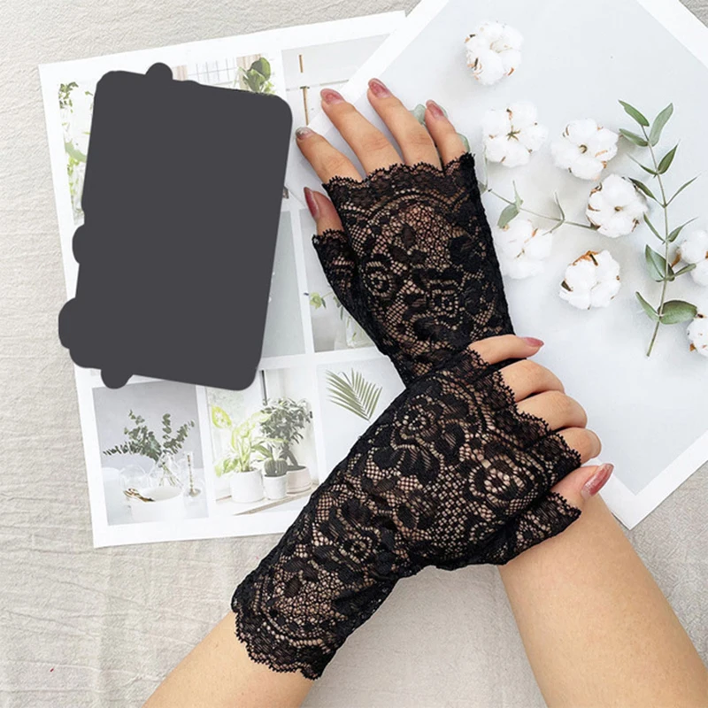 New Black Fingerless Sexy Lace Gloves for Women Girls Half Finger Short Gloves Fingerless Driving Mittens Summer Fishnet Gloves