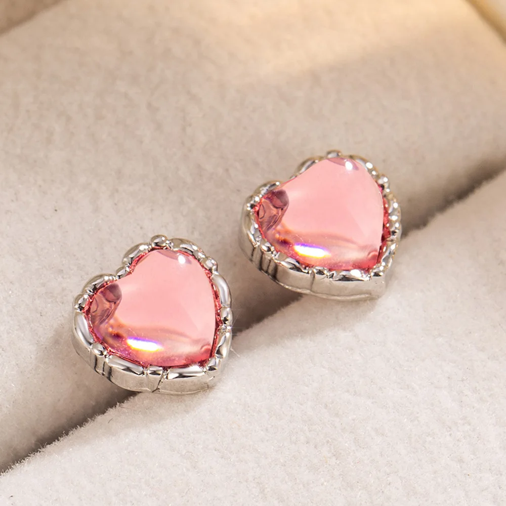 

925 Sterling Silver Engagement Wedding Jewelry Zircon Pink Heart Women Stud Earrings Friends Elegant Accessories Gift Money 925