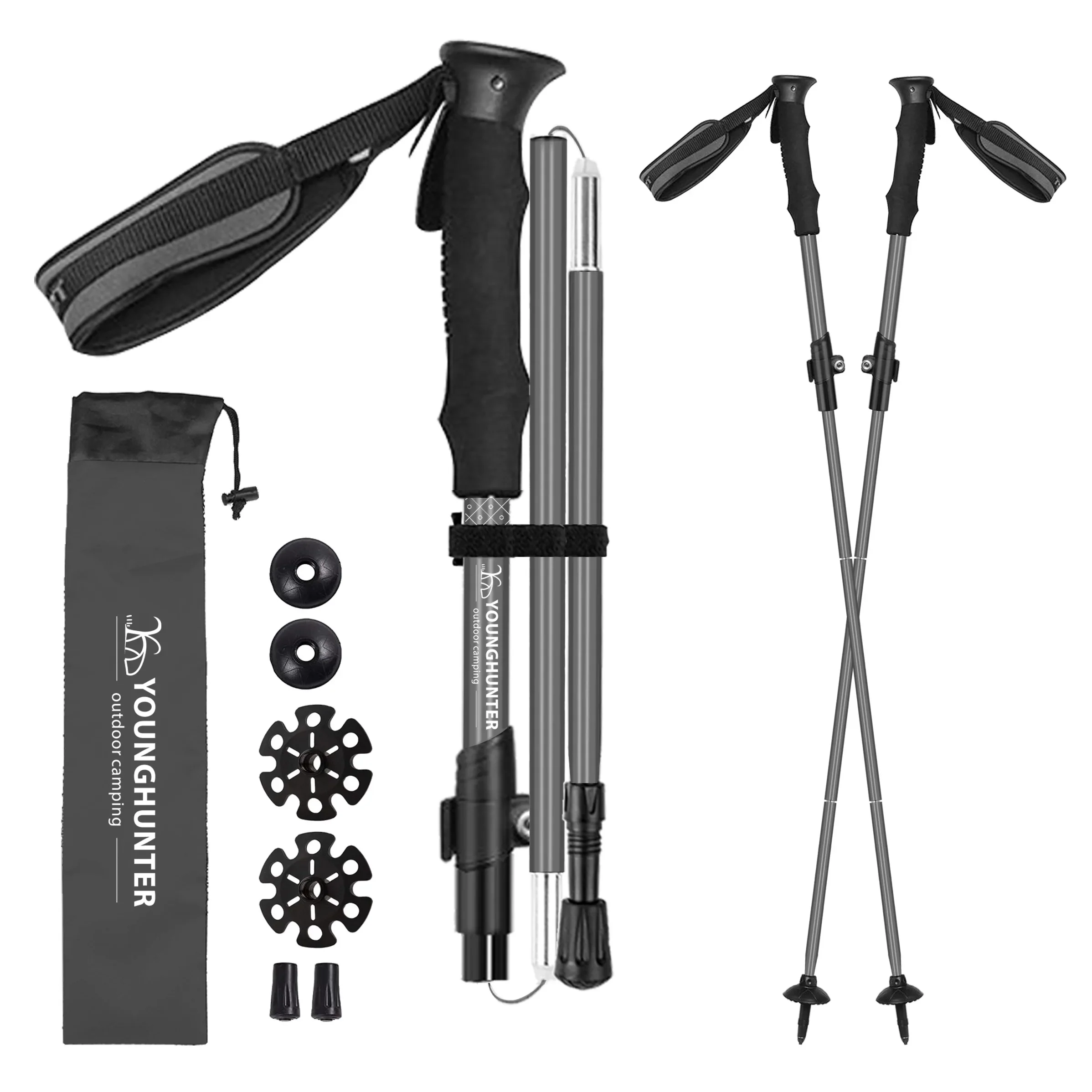 Adjustable Ultralight Country Ski Pole 5 Section Tracking Hiking Cane 7075 Aluminum Telescopic Folding Walking Sticks