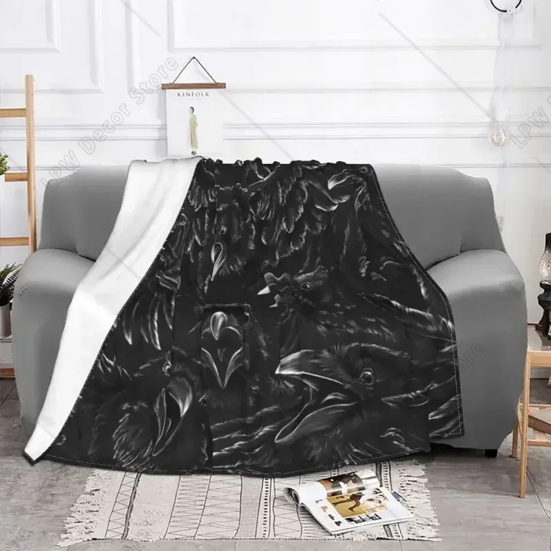 Raven Rage Blanket Warm Fleece Soft Flannel Halloween Witch Gothic Scary Crow Throw Blankets for Bed Sofa Car Spring