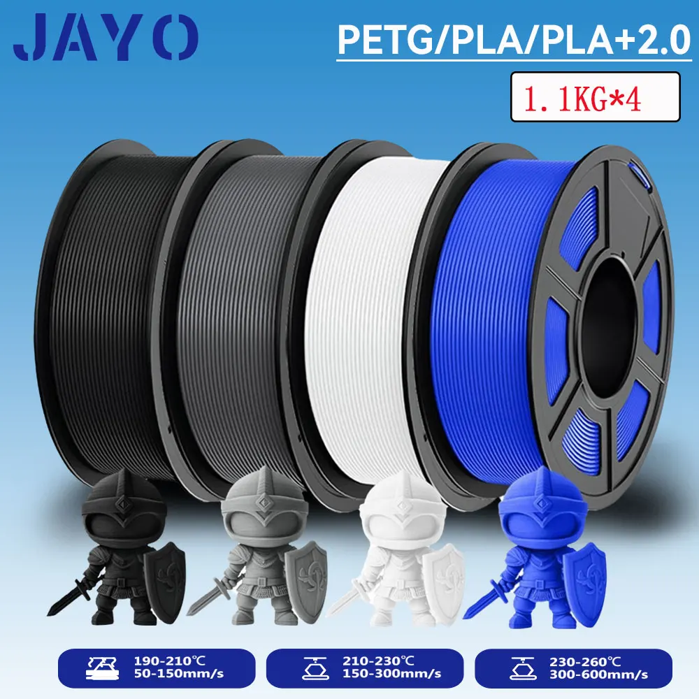

JAYO 3D PETG/PLA/PLA+2.0 Printer Filament 1.75mm PLA Filament 4 Rolls For Bambu FDM 3D Printer Neatly Wound 3D Printing Material