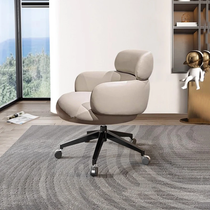 Leather Designer Office Chair Cushion Dinning Bedroom Nordic Office Chair Backrest Low Comfortable Silla Oficina Home Furniture