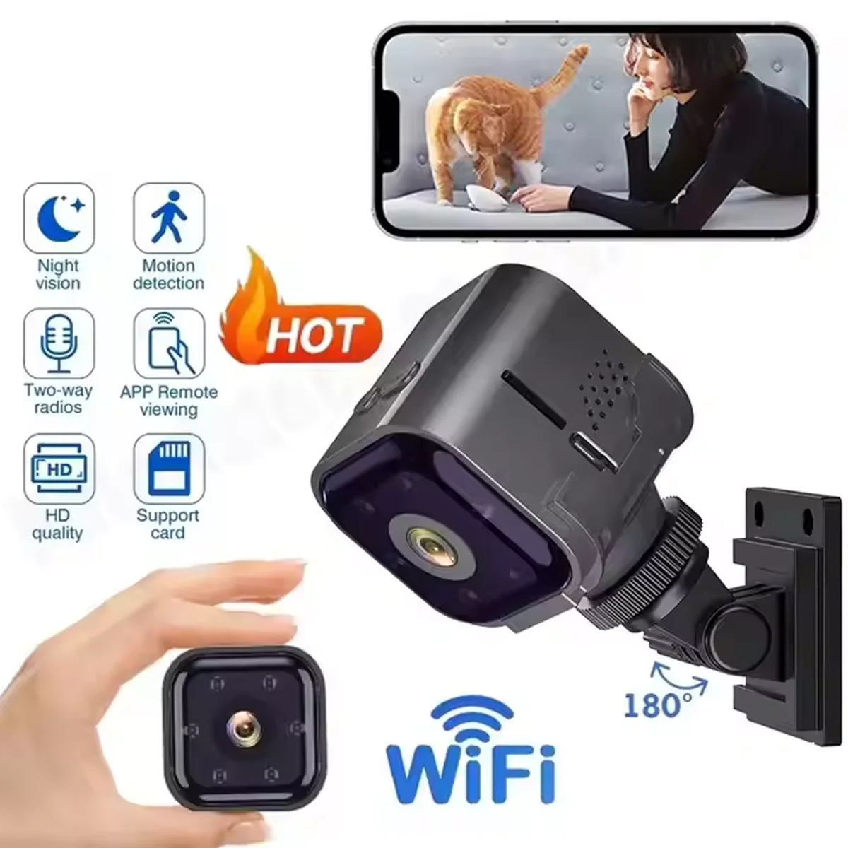 PIR Motion Detection Camera 30-Day Standby 960mAh Ultra-Low Power Mini Hidden Cam with SD Loop Recording&3 Connectivity Modes