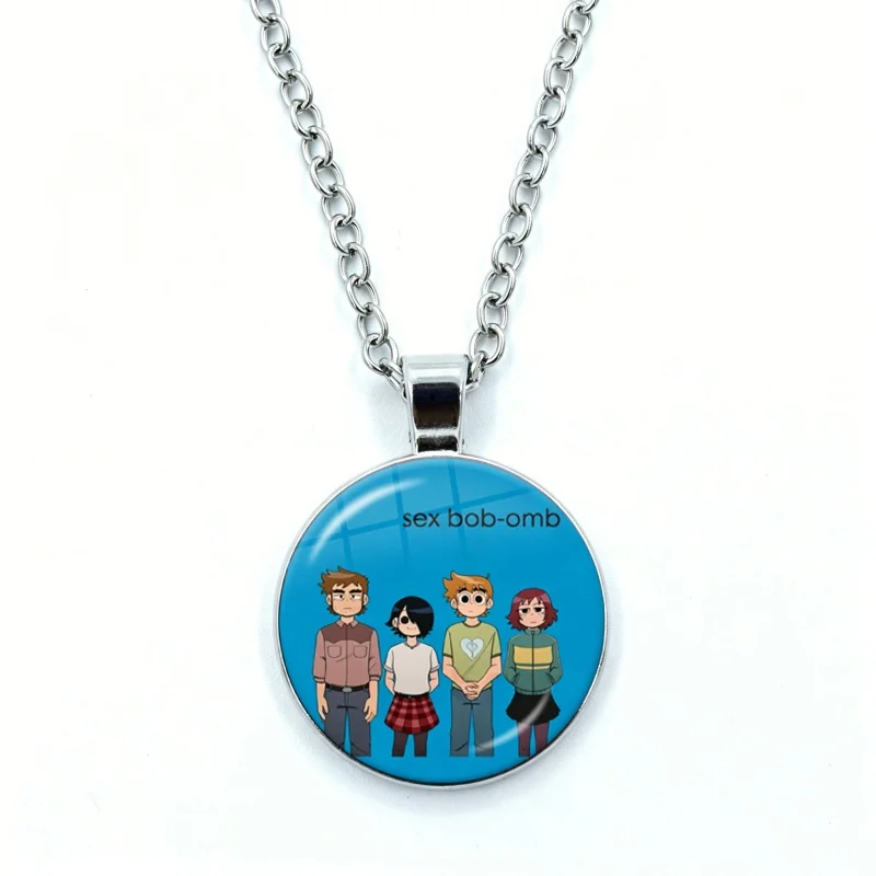 Funny Anime Scott Pilgrim Necklace for Women Jewelry Cartoon Figure Wallace Ramona Cabochon Glass Necklace Wholesale