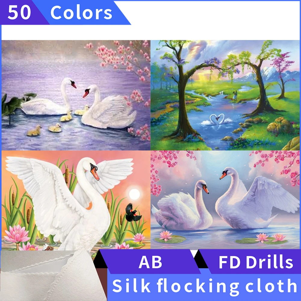 

50 Colors 5D Diamond Painting Swan Silk Cloth Square Diamond Embroidery Rhinestone Diamond Mosaic Painting Cross Stitch