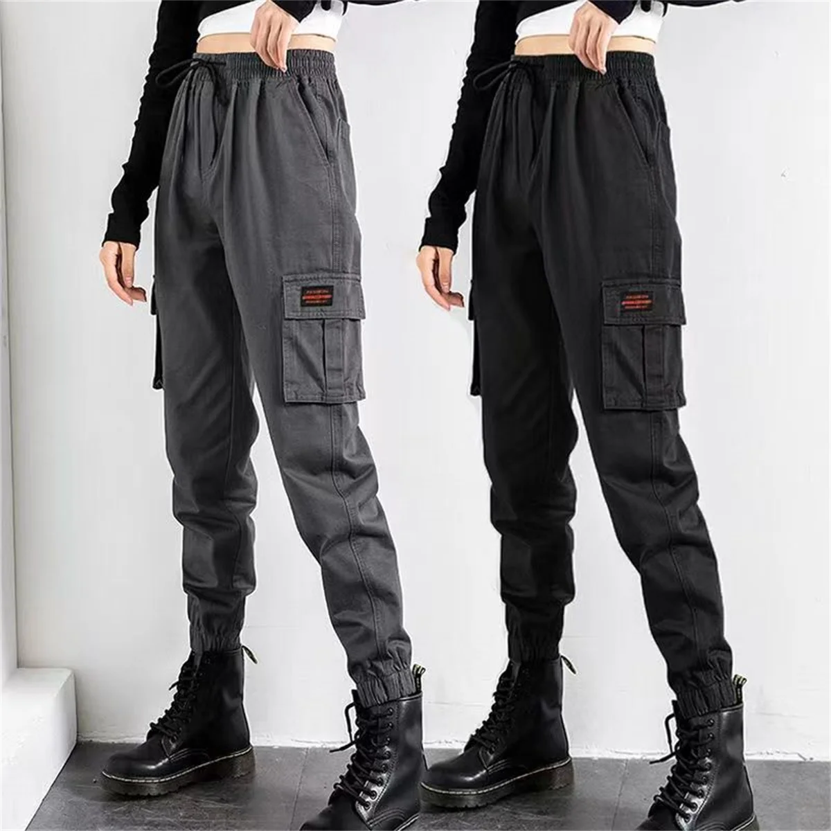 Black Cargo Pants Women Couple Hip Hop Jogger High Waist  Female Hip Hop Trousers Korean Punk Pants Funny Capri Streetwear Femme